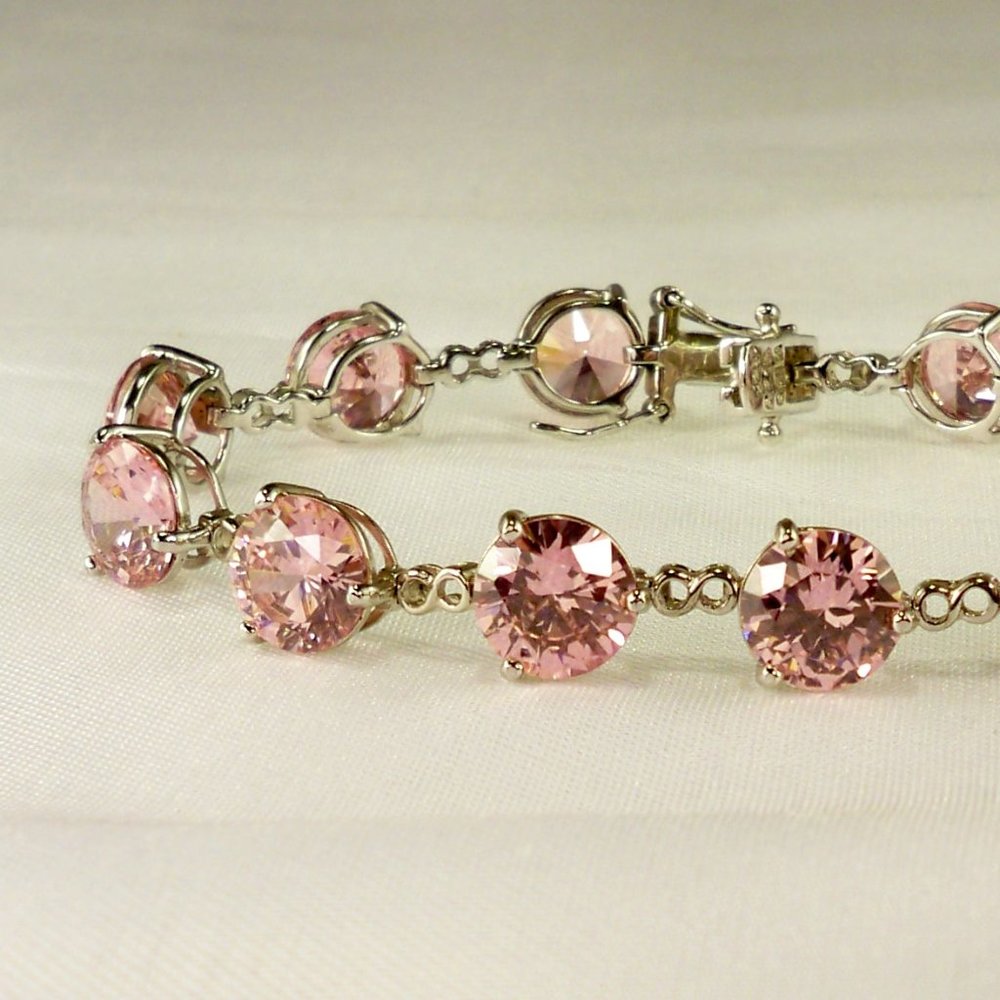 NEW Pink Round Cut Cubic Zirconias Silver DESIGNER Bracelet